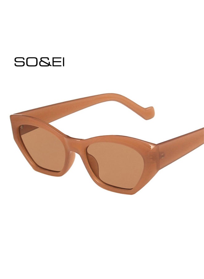 ماركة غير محددة - نظارات شمسية SO&EI أنيقة على شكل عين القطة غير منتظمة للنساء، نظارات كلاسيكية بلون الحلوى الشفاف للرجال، نظارات شمسية مضلعة رائجة، ظلال UV400- عدسات اللون: أزرق رمادي - Image 1