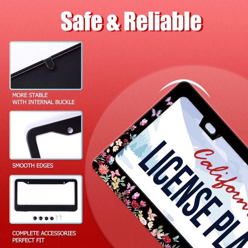 UNINDREM Butterfly Flower License Plate Frame Forest Flower Stainless Steel License Plate Frame Auto Parts Decoration with Screws License Plate Holder for Men Women 12x6 Inch - Image 4