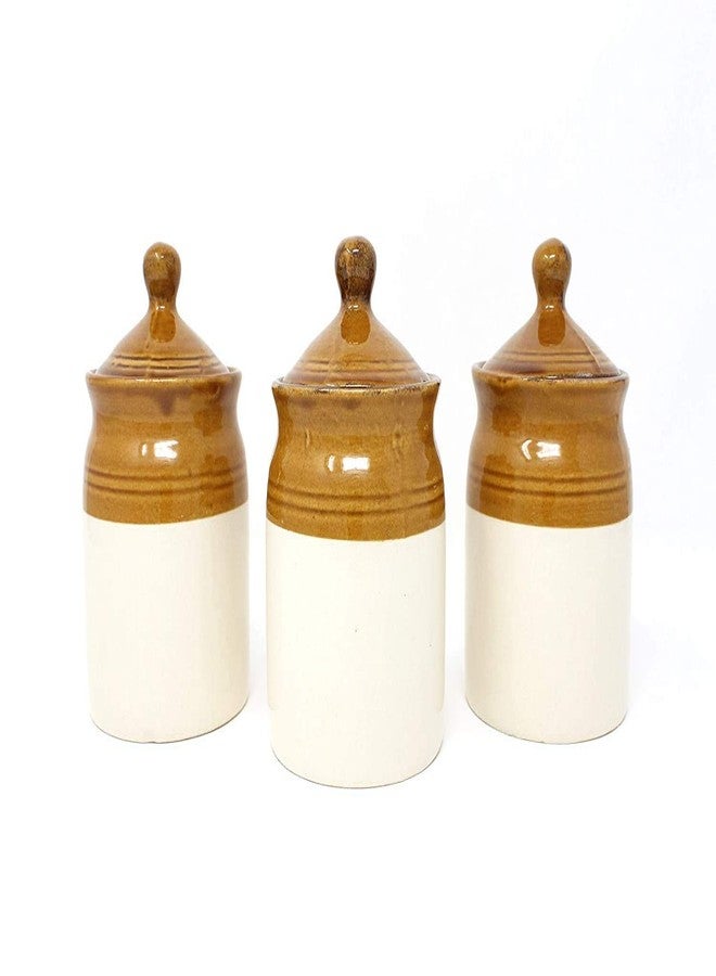 SHRIYAM CRAFT Handmade Ceramic Pickle Jar Set with Lid (White, Brown, 250 ml) - 3 - Image 4