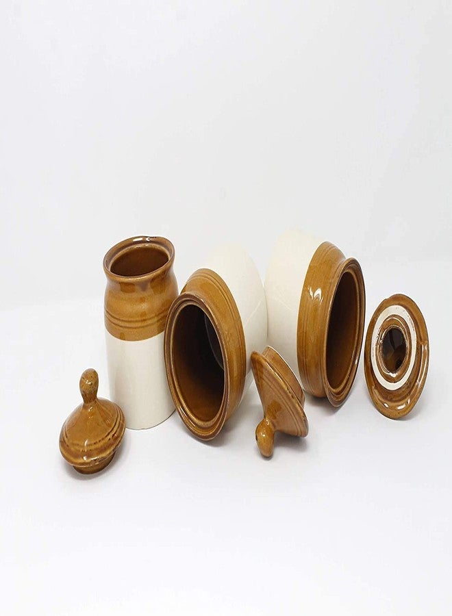 SHRIYAM CRAFT Handmade Ceramic Pickle Jar Set with Lid (White, Brown, 250 ml) - 3 - Image 2