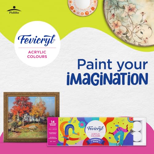 Fevicryl Carnival Kit, 10 ml x 14 Acrylic Colour in Primary, Pastel & Pearl Metallic Shades, Vibrant Paints for Canvas, Fabric, Wood, Glass, Non-Toxic, DIY Art & Craft - Image 2