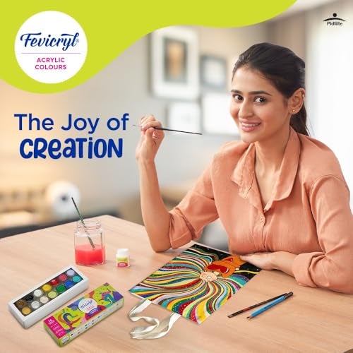 Fevicryl Carnival Kit, 10 ml x 14 Acrylic Colour in Primary, Pastel & Pearl Metallic Shades, Vibrant Paints for Canvas, Fabric, Wood, Glass, Non-Toxic, DIY Art & Craft - Image 5