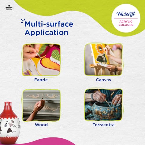 Fevicryl Carnival Kit, 10 ml x 14 Acrylic Colour in Primary, Pastel & Pearl Metallic Shades, Vibrant Paints for Canvas, Fabric, Wood, Glass, Non-Toxic, DIY Art & Craft - Image 3