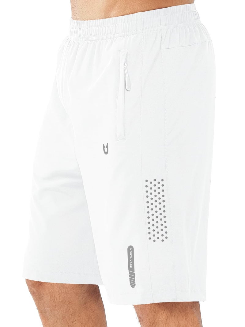 NORTHYARD Men's Athletic Running Shorts Gym Workout Shorts 7"/ 9"/ 5" Quick Dry Lightweight Sports Basketball Exercise Tennis Exercise WHITE-9inch L - Image 1