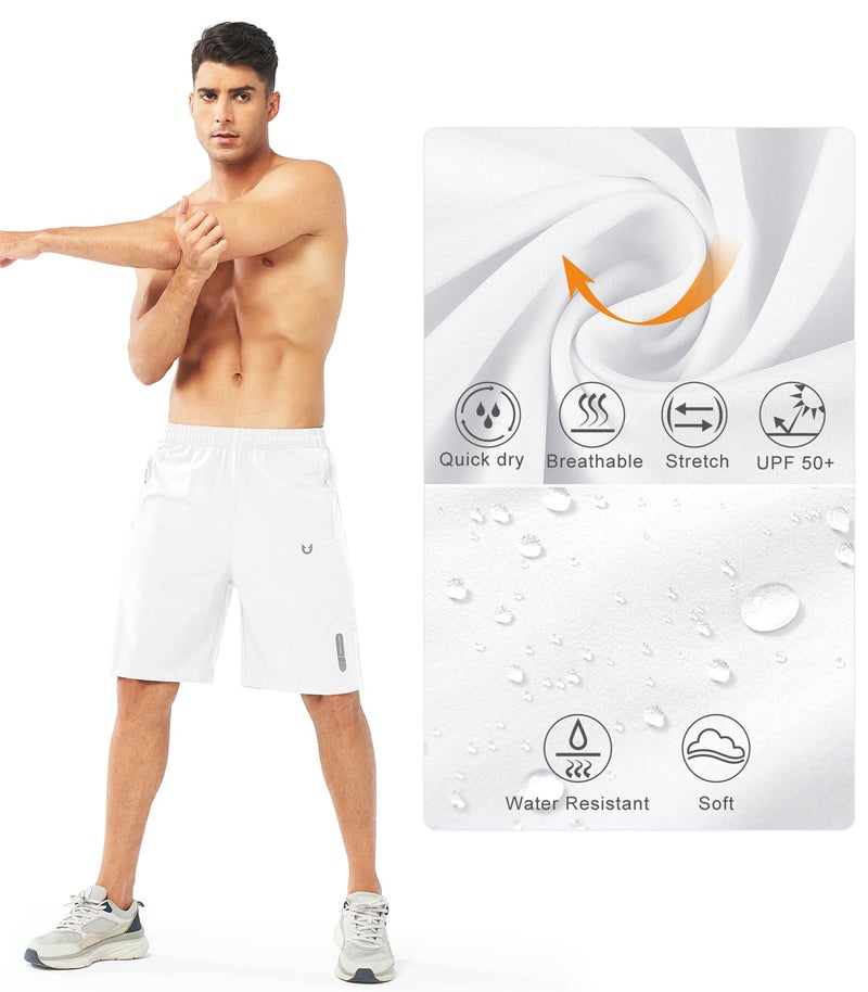 NORTHYARD Men's Athletic Running Shorts Gym Workout Shorts 7"/ 9"/ 5" Quick Dry Lightweight Sports Basketball Exercise Tennis Exercise WHITE-9inch L - Image 4