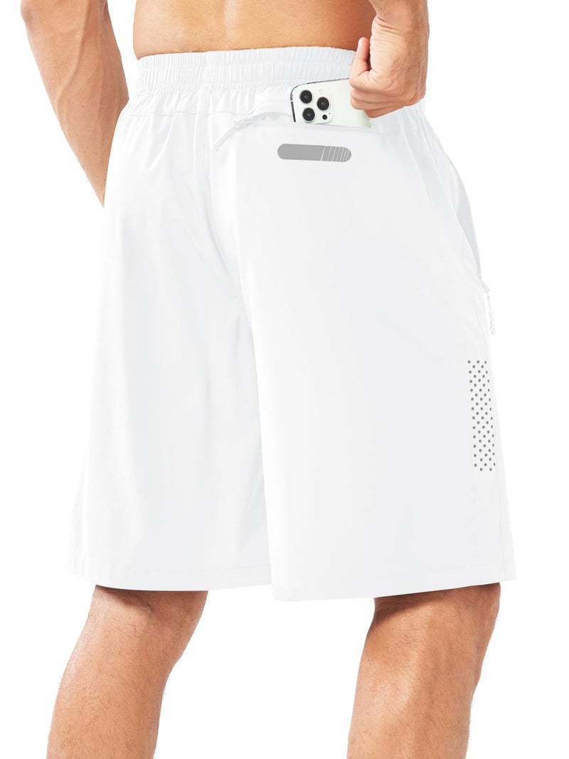 NORTHYARD Men's Athletic Running Shorts Gym Workout Shorts 7"/ 9"/ 5" Quick Dry Lightweight Sports Basketball Exercise Tennis Exercise WHITE-9inch L - Image 2
