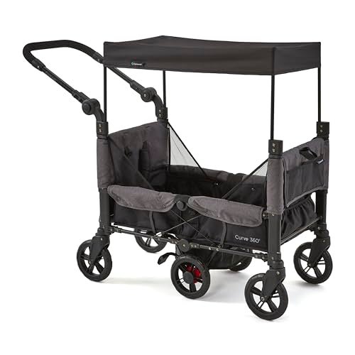 Contours Curve 360 Lightweight Double Baby Stroller Wagon for 2 Kids, Fits Infant Car Seats, Ultra Maneuverable, Easy in and Out for Toddlers with Deep Footwell, Storage Pockets and Adjustable Handle - Image 1