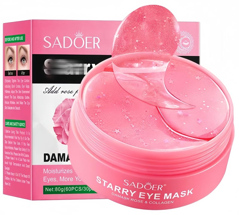 Sadoer Lktvys Rose Eye Mask - Soothing Eye Gel Pads for Dark Circles & Puffiness, Hydrating Eyes Patches with Antioxidants for Wrinkles, Gentle Eye Pads for All Skin Types, Especially Sensitive Skin - Image 1