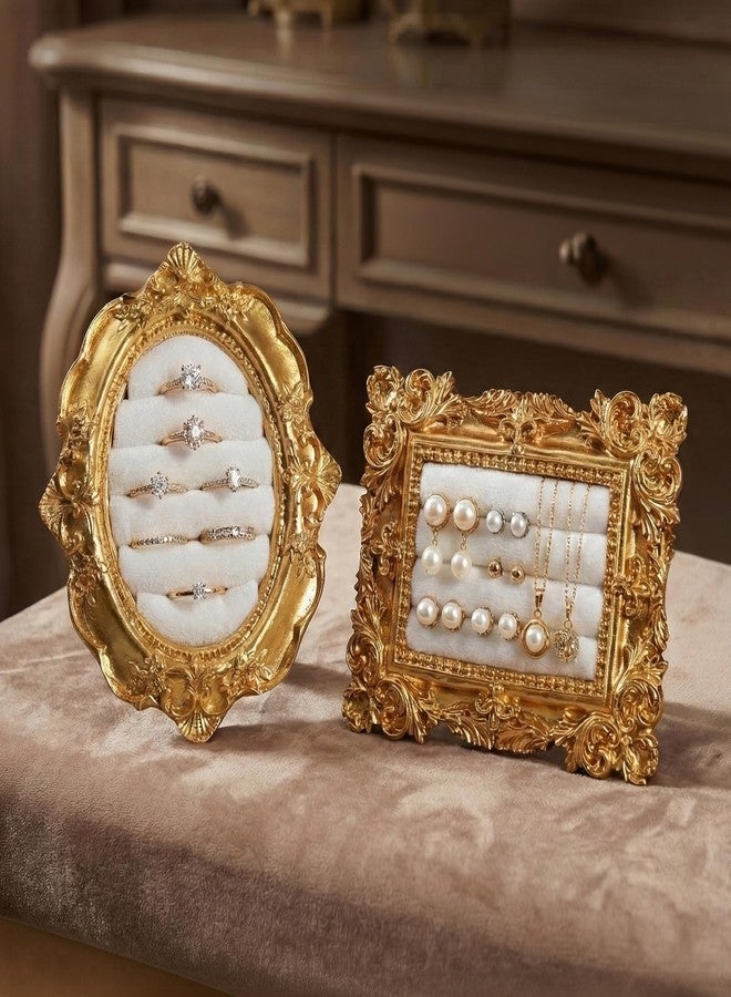 EazziSwitch 2Pcs Vintage Gold Ring Holder Set: Baroque Jewelry Display Stand for Women - Image 1