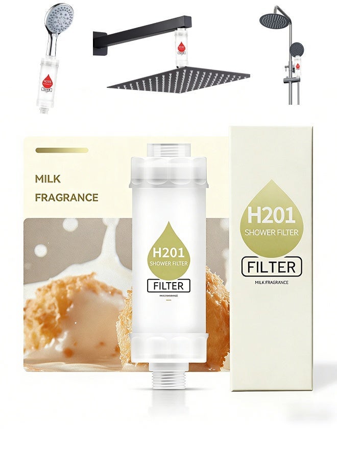 ألونغد فلتر الدش بفيتامين C، فلتر رأس الدش لإزالة رواسب الكلور والفلورايد، ينقي الماء بالخرز، يساعد في علاج جفاف الجلد وتساقط الشعر، حليب سهل التركيب - Image 1