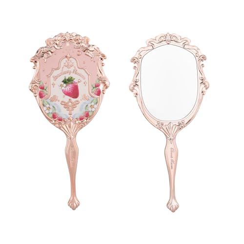 Flower Knows Strawberry Rococo Hand Mirror,Vintage Portable Handheld Mirror,Fancy & Pretty Princess Mirror with Long Handle,Gift for Girls(Soft Pink) - Image 1