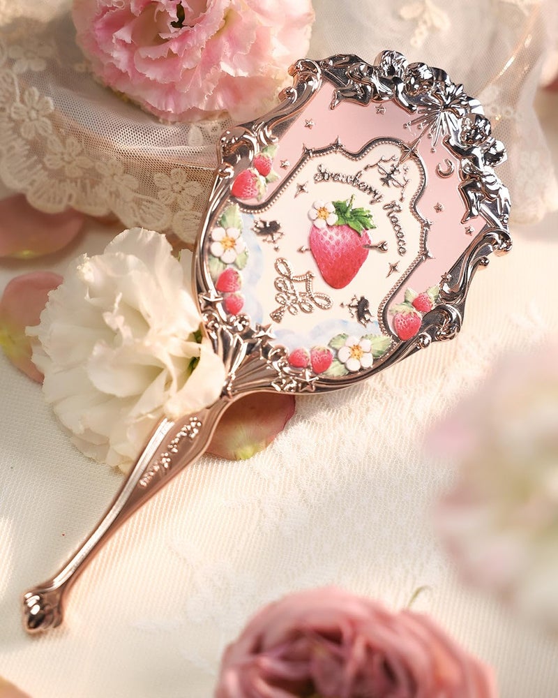 Flower Knows Strawberry Rococo Hand Mirror,Vintage Portable Handheld Mirror,Fancy & Pretty Princess Mirror with Long Handle,Gift for Girls(Soft Pink) - Image 5
