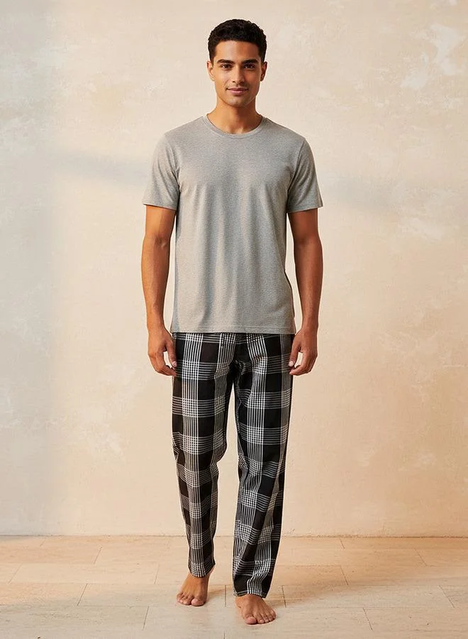 سبلاش فيڤ Men Cotton Checked Drawstring Waist Nightwear Set