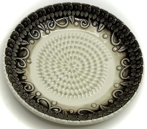 BonCera, All-in-one Premium Ceramic Garlic Grater Plate 4-Piece Set - Black Embossed Design and Style - For Garlic, Ginger, Chocolate, and more! - Comes with 5.25" Plate, Peeler, Brush, and Stand - Image 4
