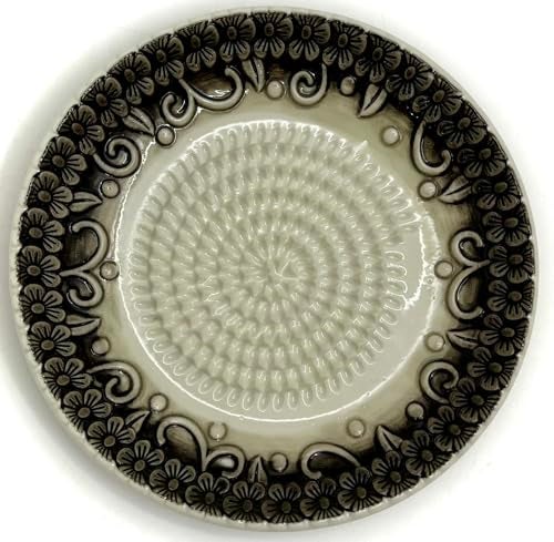 BonCera, All-in-one Premium Ceramic Garlic Grater Plate 4-Piece Set - Black Embossed Design and Style - For Garlic, Ginger, Chocolate, and more! - Comes with 5.25" Plate, Peeler, Brush, and Stand - Image 2