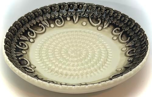 BonCera, All-in-one Premium Ceramic Garlic Grater Plate 4-Piece Set - Black Embossed Design and Style - For Garlic, Ginger, Chocolate, and more! - Comes with 5.25" Plate, Peeler, Brush, and Stand - Image 5