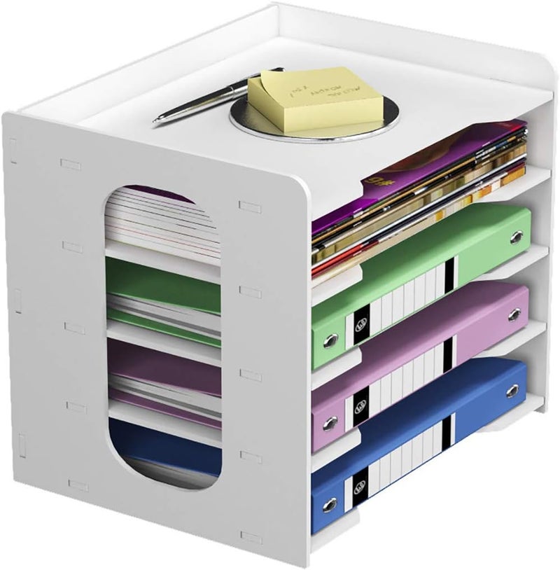 بونسيا A4 Letter Tray 5 Storage Compartments PVC Desk File Organiser Paper Tray File Storage System Document Holder for Office Study School Office - Image 3