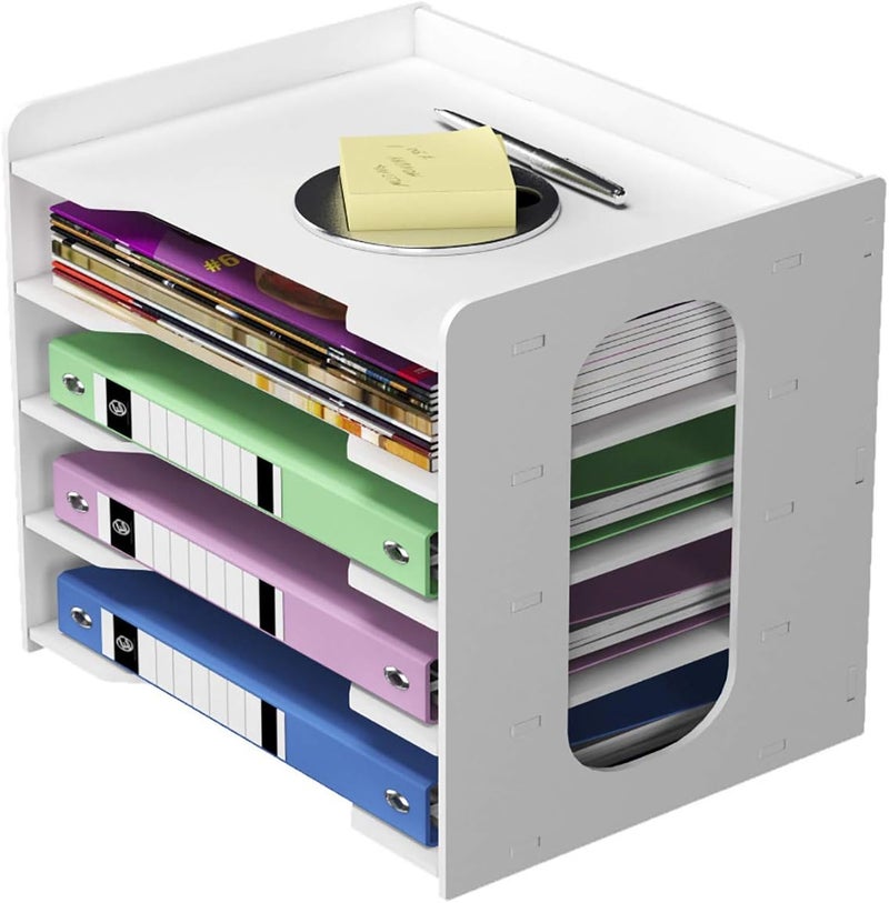 بونسيا A4 Letter Tray 5 Storage Compartments PVC Desk File Organiser Paper Tray File Storage System Document Holder for Office Study School Office - Image 4