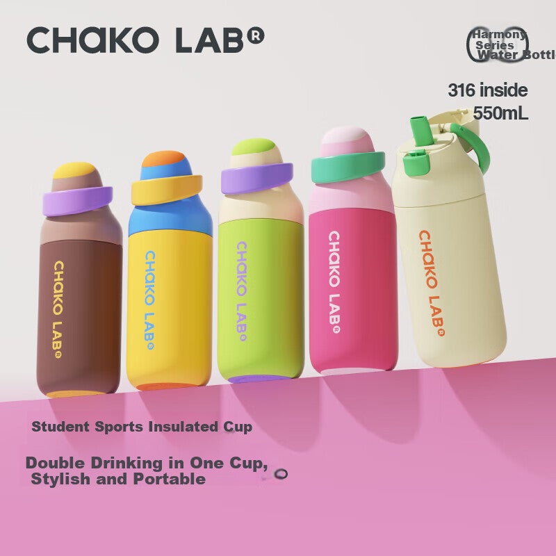 JD Jing Zao Chakolab Dual-Drinking Children's Insulated Cup, Student Straw Cup, Large Capacity Sports Water Bottle, Portable Office Cup, Stylish Kaka Cup - Image 1