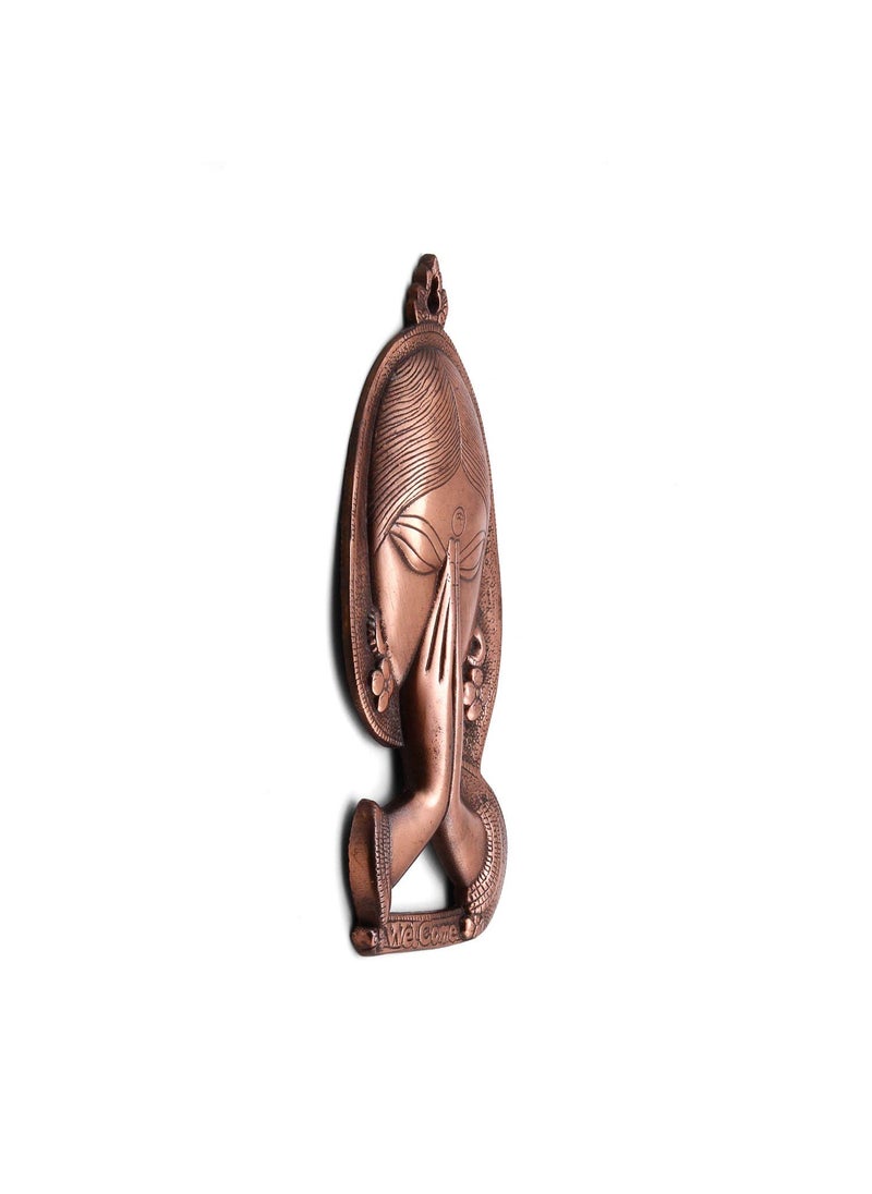 BattlePoint BattlePoint Metal Welcome Namaste Lady Face Wall Hanging Face Statue for Home Entrance Gate Multicolor Decorative Showpieces Metal Wall Lady Face Creative Design Welcome Home Wall Hanging Art Coper  - Image 2