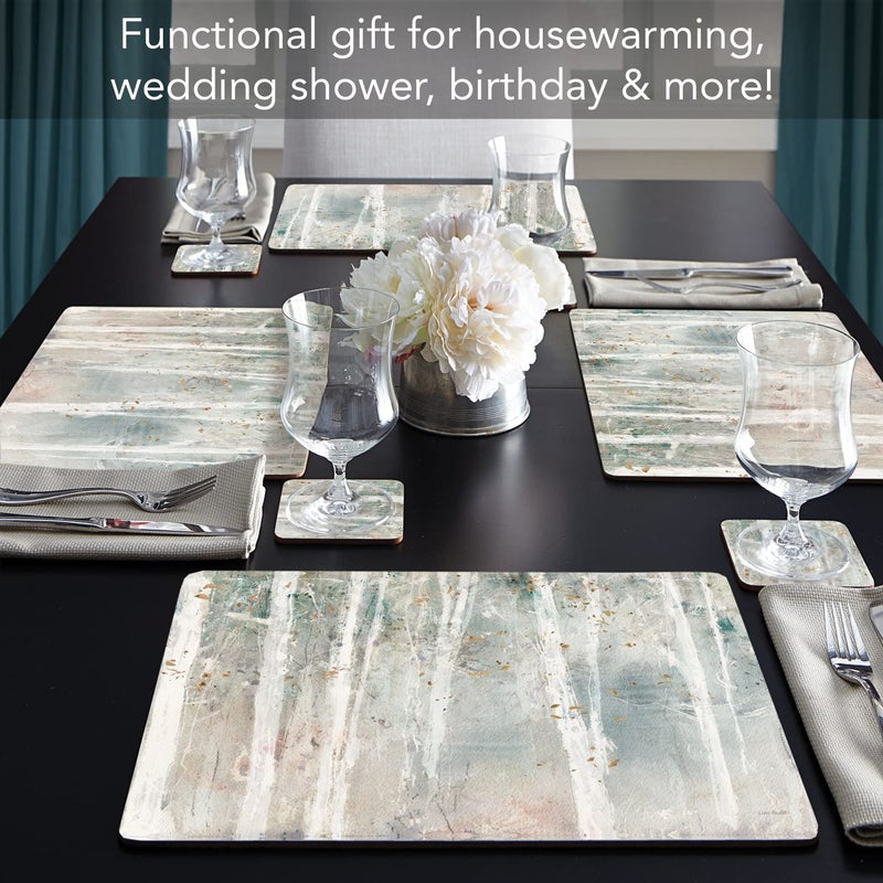 Cala Home Woodland Walk Decorative Hardboard Cork Back Tabletop Placemats 4 Pack Manufactured in The USA Heat Tolerant and Easily Wipes Clean - Image 2