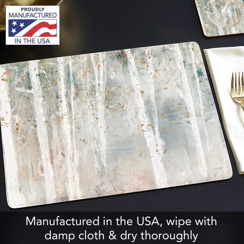 Cala Home Woodland Walk Decorative Hardboard Cork Back Tabletop Placemats 4 Pack Manufactured in The USA Heat Tolerant and Easily Wipes Clean - Image 4