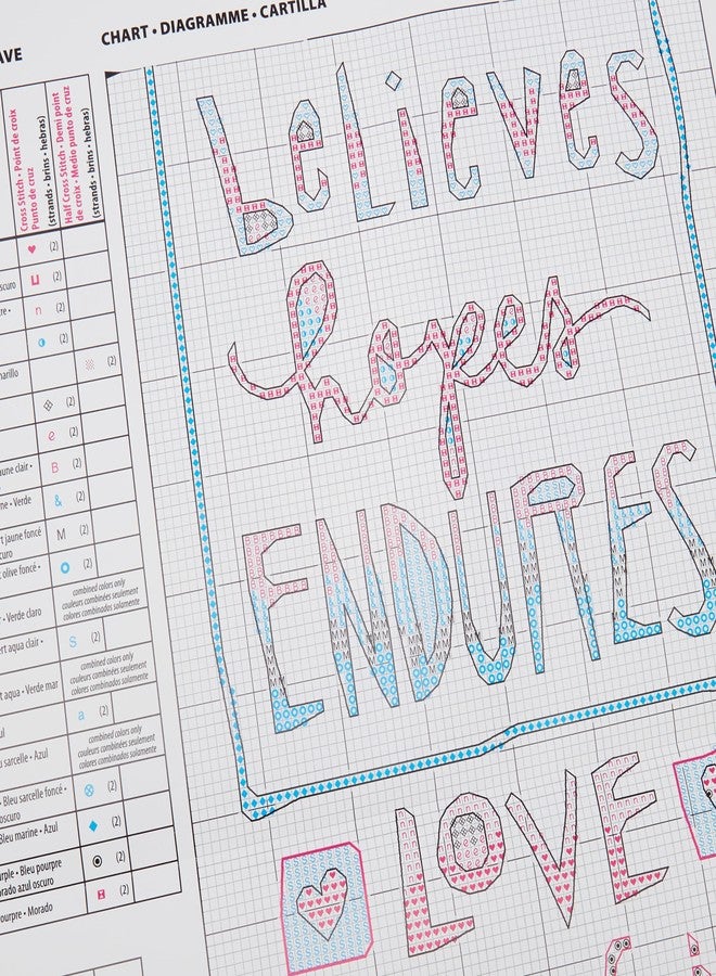 Dimensions 70-35345 'Love Is' Counted Cross Stitch Kit for Beginners, 14 Count White Aida Cloth, 6'' x 18'', Blue - Image 3