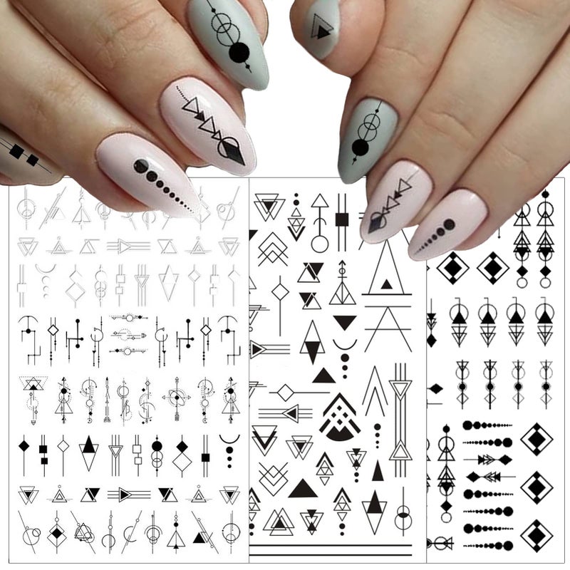 winthrop 10 Sheets Black White Geometric Nail Art Stickers Decals 3D Self-Adhesive DIY Geometry Triangular Rhombus Minimalist Design Acrylic Nails Supplies Manicure Decorations Tip for Women Men - Image 1