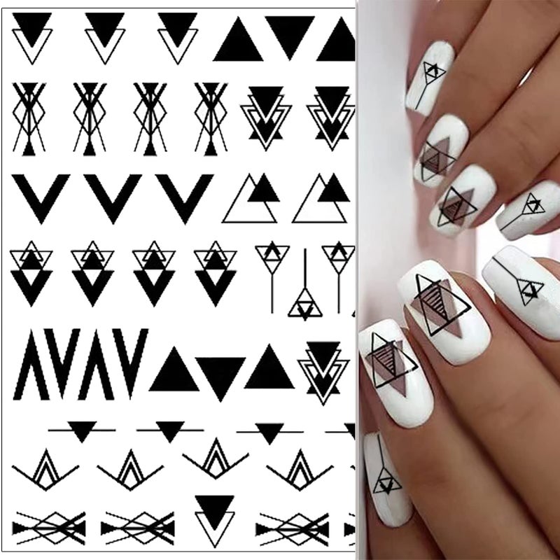 winthrop 10 Sheets Black White Geometric Nail Art Stickers Decals 3D Self-Adhesive DIY Geometry Triangular Rhombus Minimalist Design Acrylic Nails Supplies Manicure Decorations Tip for Women Men - Image 3