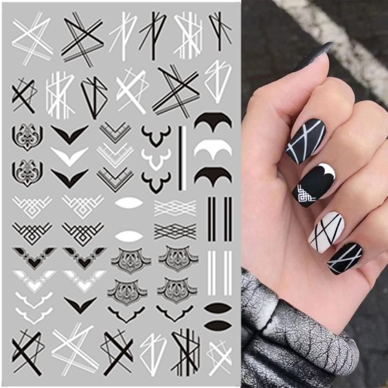 winthrop 10 Sheets Black White Geometric Nail Art Stickers Decals 3D Self-Adhesive DIY Geometry Triangular Rhombus Minimalist Design Acrylic Nails Supplies Manicure Decorations Tip for Women Men - Image 4