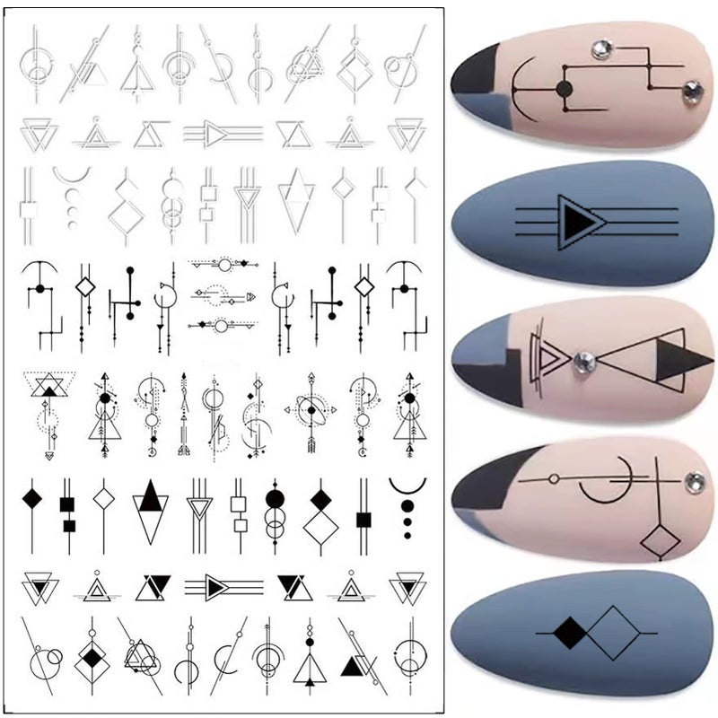winthrop 10 Sheets Black White Geometric Nail Art Stickers Decals 3D Self-Adhesive DIY Geometry Triangular Rhombus Minimalist Design Acrylic Nails Supplies Manicure Decorations Tip for Women Men - Image 5