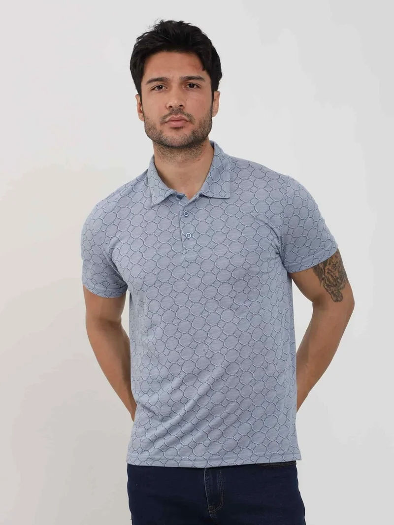 Blue Men's Slim Fit Jacquard Polo Neck Tshirt - 105229