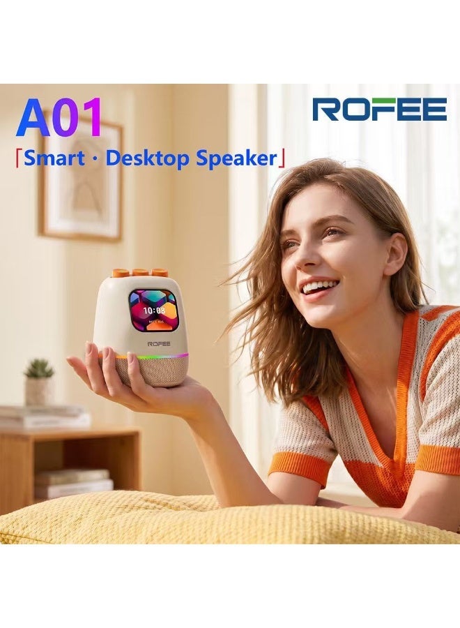 ROFEE A01-HIFI smart speaker with HD screen / Support SD card / RGB light / Alarm / Wireless connection / Calling / Message remain / Weather - Image 1