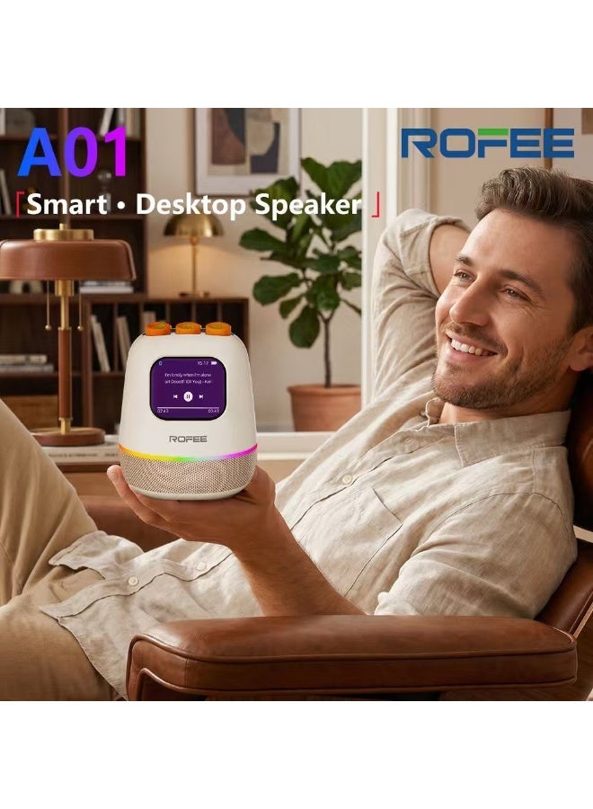 ROFEE A01-HIFI smart speaker with HD screen / Support SD card / RGB light / Alarm / Wireless connection / Calling / Message remain / Weather - Image 4