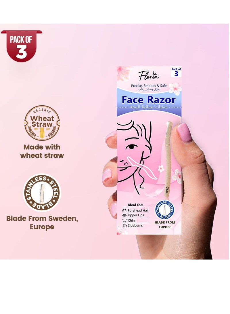 Floren Face Razor For Women For Smooth & Effortless Facial Hair Removal Suitable For Peach Fuzz,Chin,Upper Lips,Eyebrows Pack Of 3 - Image 2