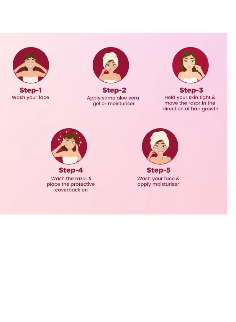 Floren Face Razor For Women For Smooth & Effortless Facial Hair Removal Suitable For Peach Fuzz,Chin,Upper Lips,Eyebrows Pack Of 3 - Image 4