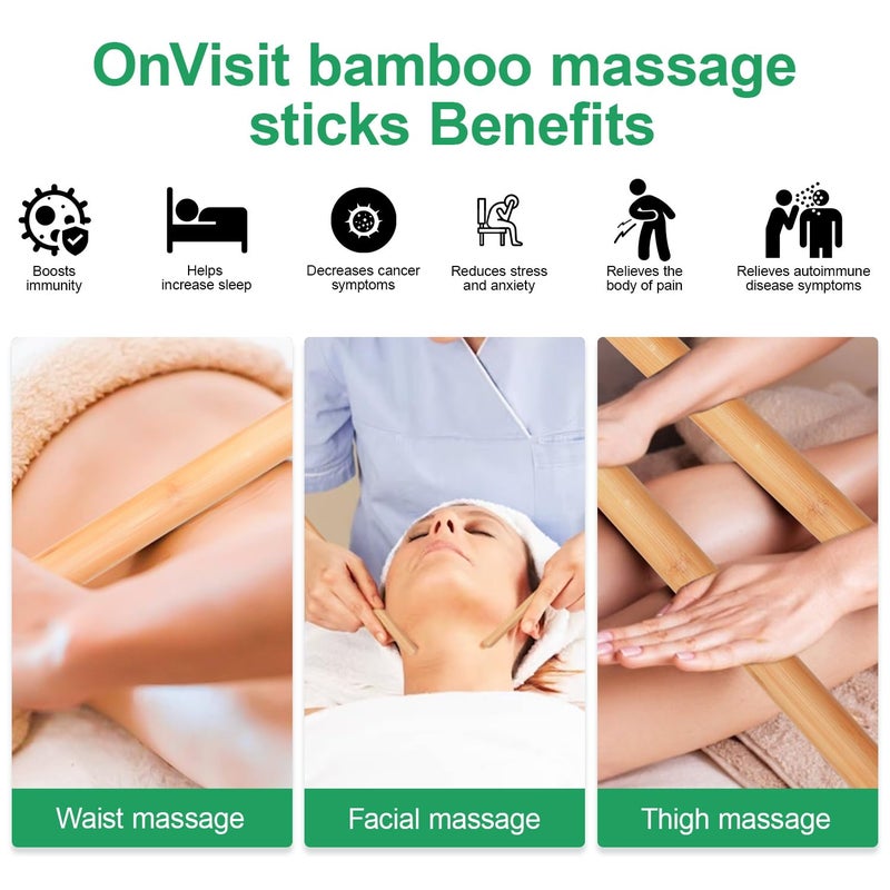 OnVisit Bamboo Massage Sticks Ergonomic Muscle Relief Tools Portable Therapy Sticks for Deep Tissue Massage, Spa Quality Recovery for Athletes & Home Use, Natural Bamboo Design - Image 4