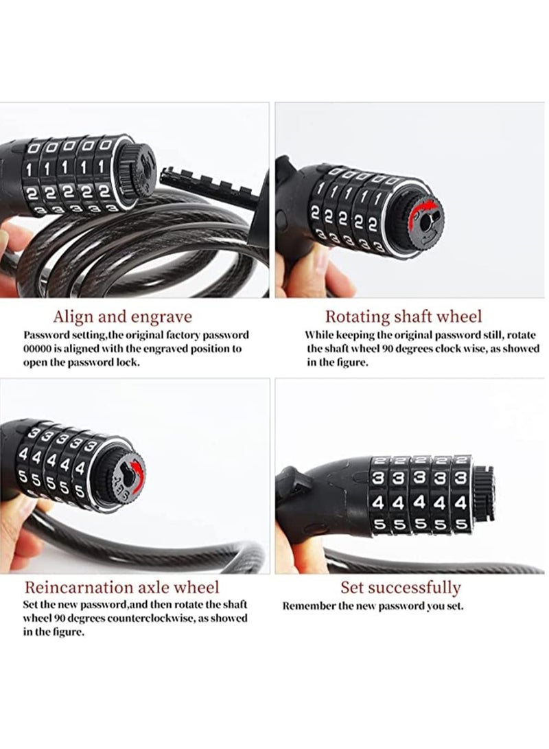 UREVO Resettable 1.2M Bike Lock Cable with 5-Digit Combination Password Anti-Theft Coil Lock for Bicycle and Scooter Security Everyday Use - Image 4