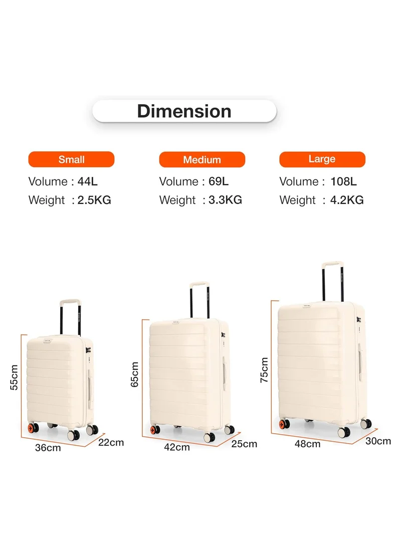 nasher miles Nasher Miles Vienna Hard-Sided Polypropylene Luggage Set of 3 White Cream Trolley Bags (55, 65 & 75 )