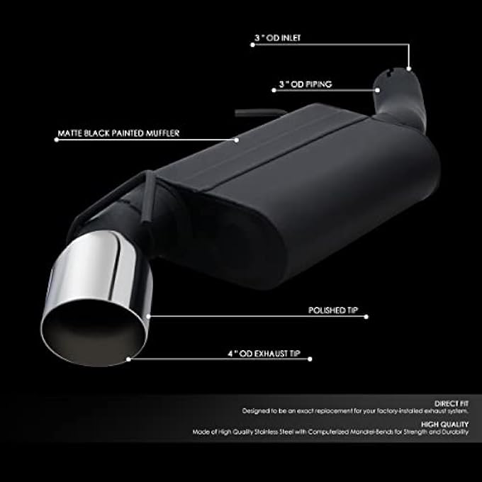 rayihni DNA Motoring CBEUR012 Pair of Oval Type Muffler AxleBack Exhaust Compatible with 1619 Chevy Camaro SS 62L 4 OD IN  3 OD Inlet  3 OD Outlet - Image 3