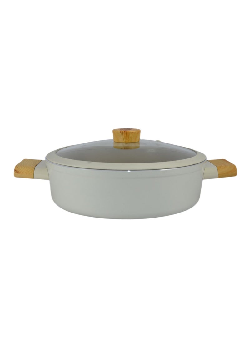 Homemaker 9-Pieces Swiss Crystal High Quality Ceramic Coating Non-Stick Cookware Set - Glass Lids With Protective Silicon Edge - Natural Wood Handles and Knobs - 3 Deep & 1 Low Casseroles - 1 Frypan - Beige  - Image 5