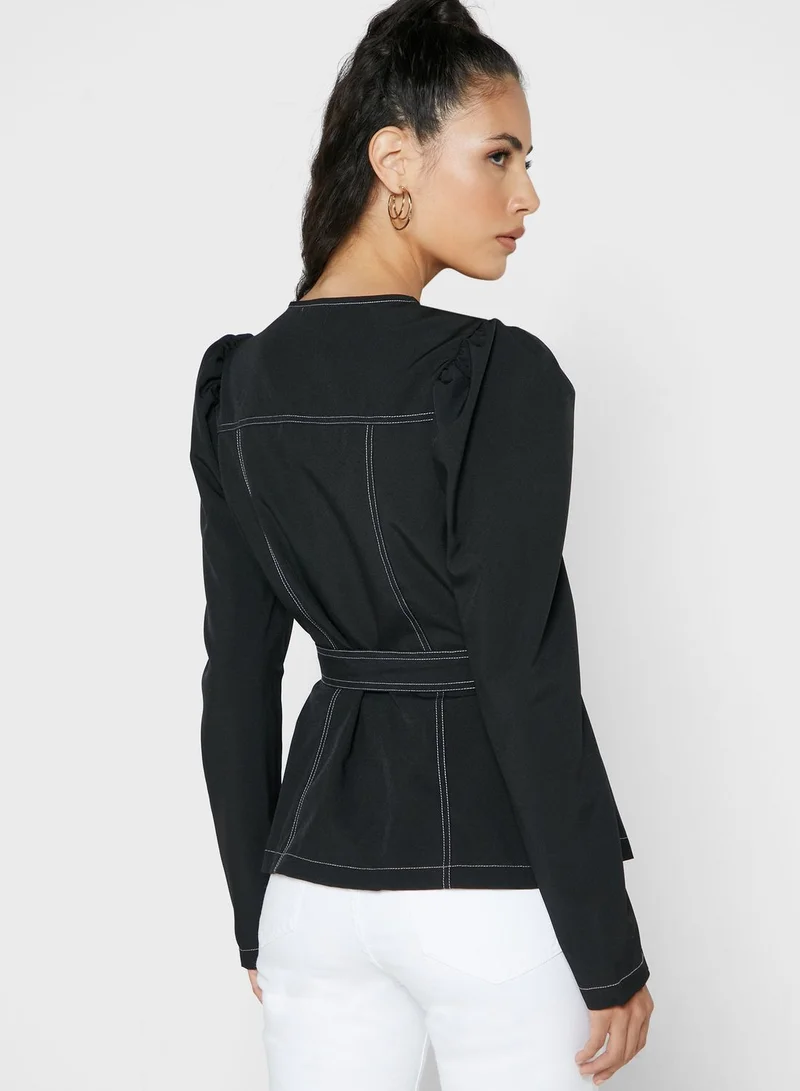 Ginger Puffed Sleeve Self Tie Blazer