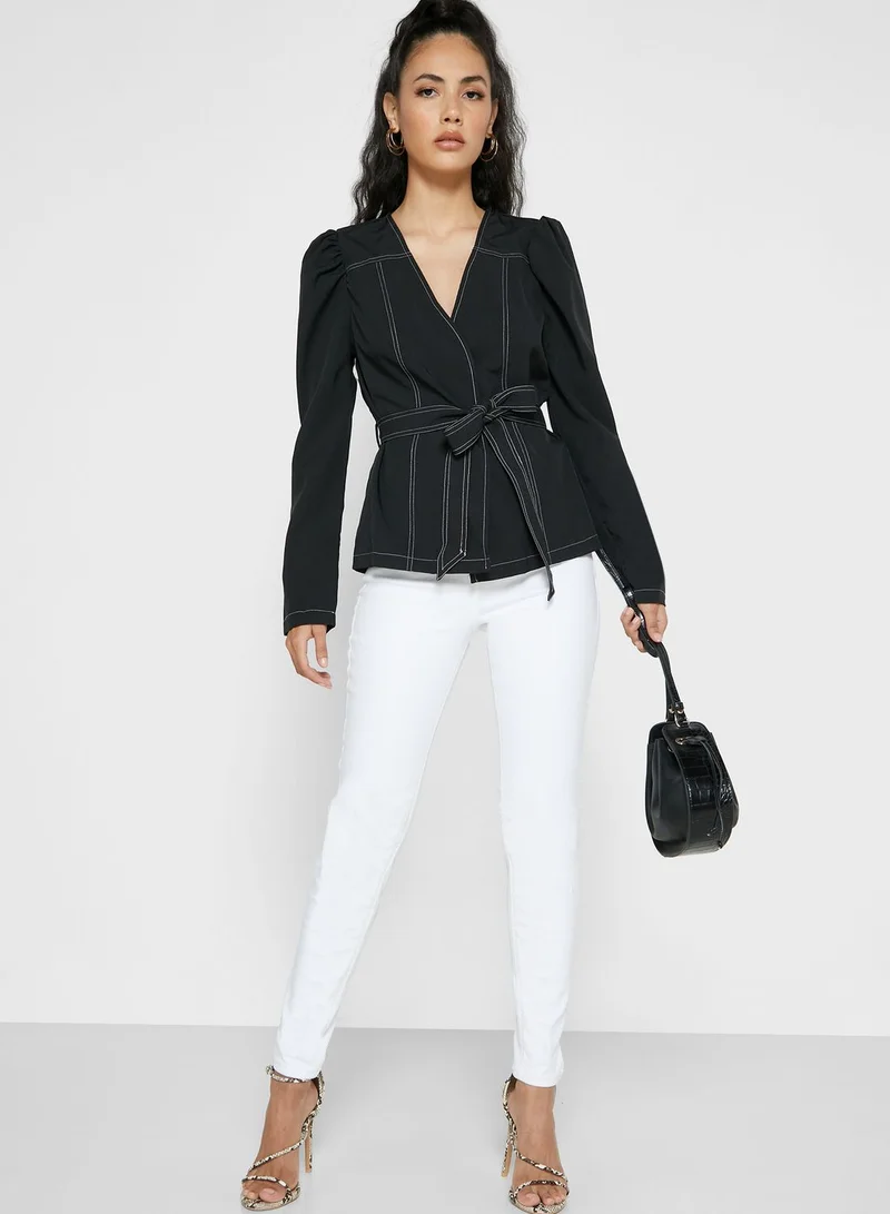 Ginger Puffed Sleeve Self Tie Blazer