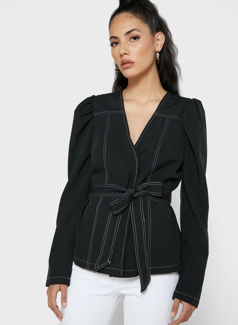 Ginger Puffed Sleeve Self Tie Blazer