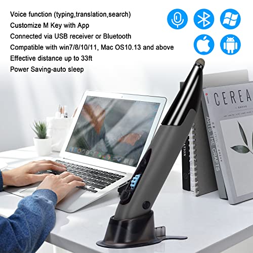 lychee Wireless Optical Pocket Pen Mouse, 2.4GHZ USB Wireless Optical Handwriting Mini Air Pen Mouse Mice for PC Laptop Notebook Computer Mac (Voice&Bluetooth, Grey1) - Image 2