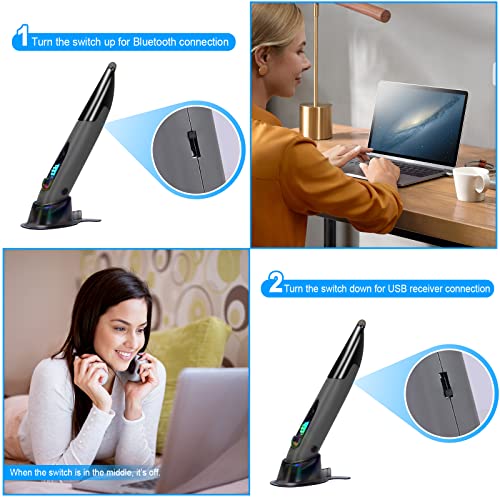 lychee Wireless Optical Pocket Pen Mouse, 2.4GHZ USB Wireless Optical Handwriting Mini Air Pen Mouse Mice for PC Laptop Notebook Computer Mac (Voice&Bluetooth, Grey1) - Image 4