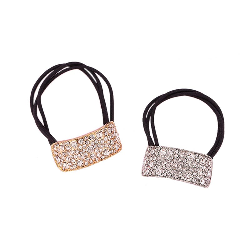 Rhinestone Glitter Ponytail Holder Hair Cuffs Elastic Hair Tie Band for Women Girls Scrunchies Pack of 2