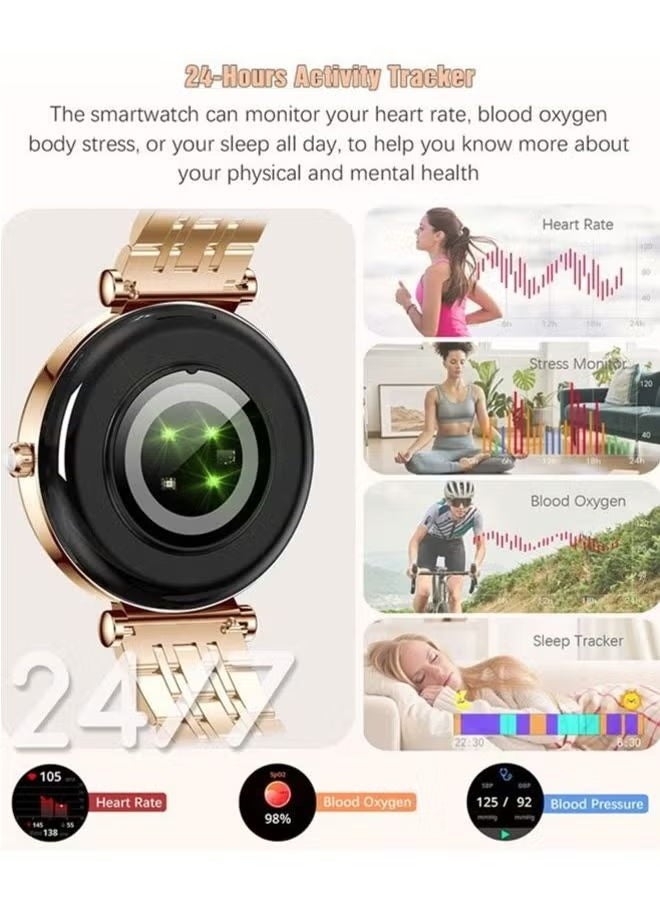 RollsTimi  Ladies smart watch, 1.27" high-definition touch screen, sports fitness tracker and heart rate measurement, waterproof smart watch, exquisite appearance, stylish design, gold  - Image 5