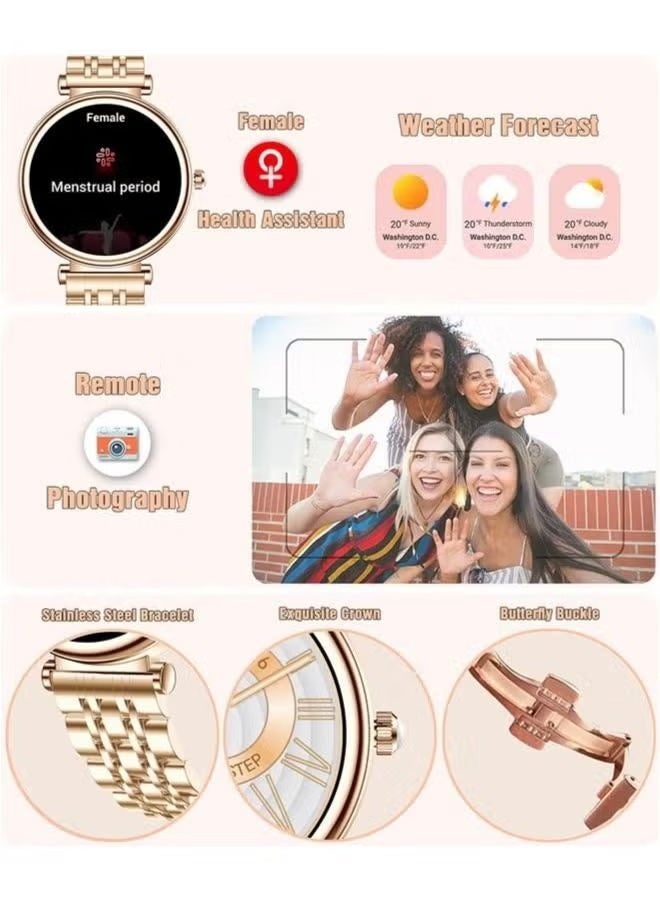 RollsTimi  Ladies smart watch, 1.27" high-definition touch screen, sports fitness tracker and heart rate measurement, waterproof smart watch, exquisite appearance, stylish design, gold  - Image 4