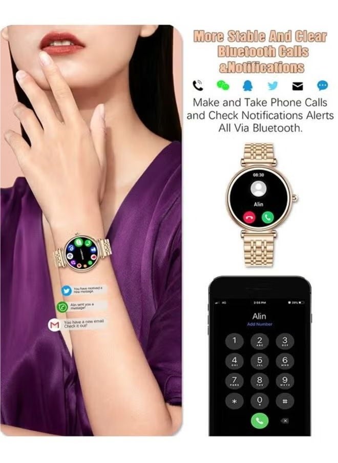 RollsTimi  Ladies smart watch, 1.27" high-definition touch screen, sports fitness tracker and heart rate measurement, waterproof smart watch, exquisite appearance, stylish design, gold  - Image 2